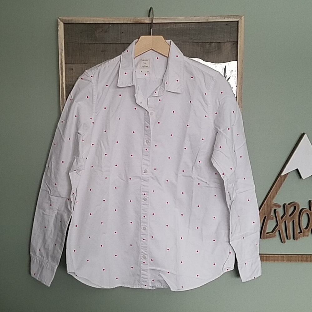White w/ Red Polka Dots Button Down